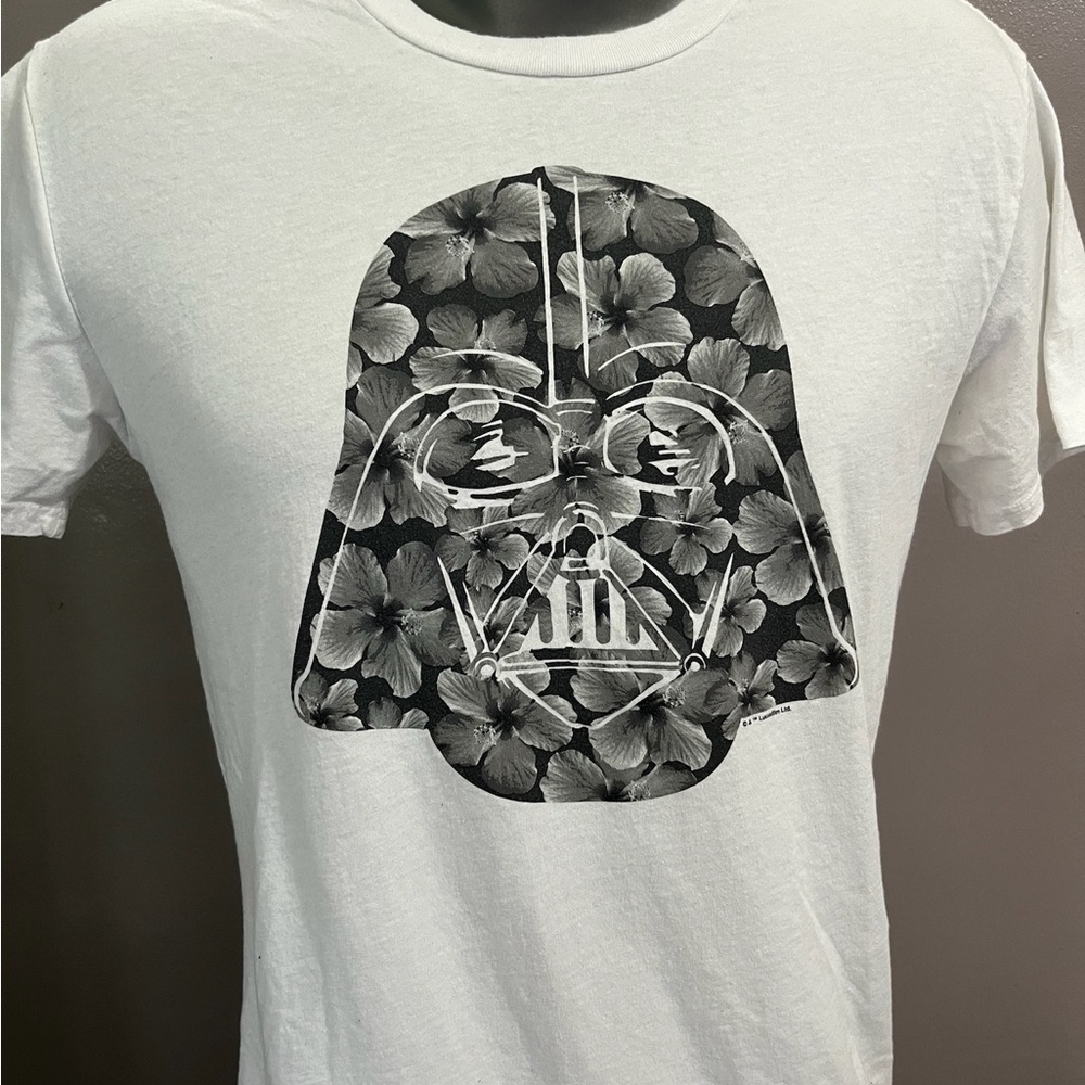 White T-Shirt with Floral Darth Vader Design